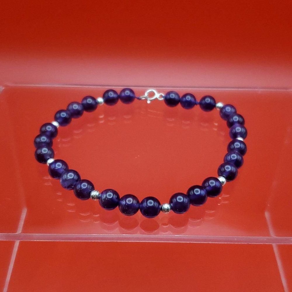 7 Inch 925 Sterling Silver Cute Amethyst Orbs Bracelet